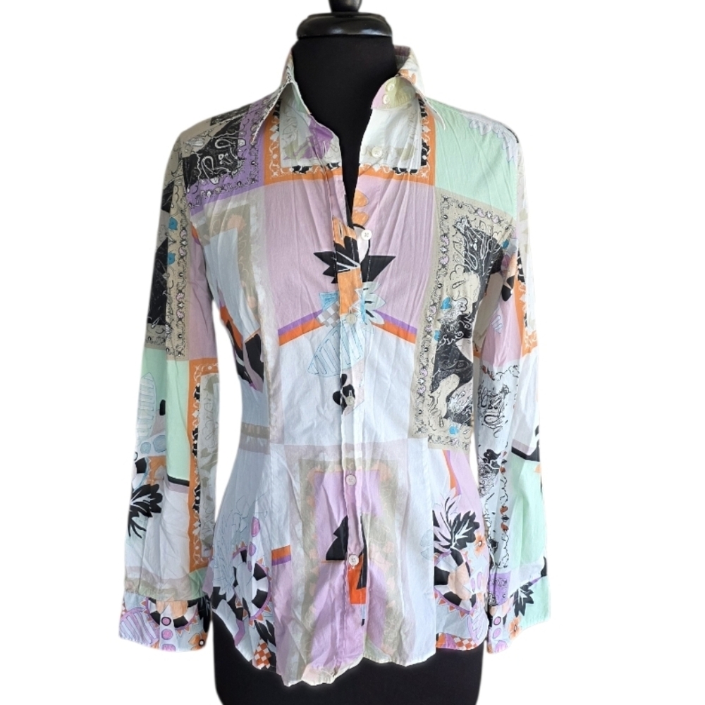 Etro Luxury Boho 44 Multicolor Patchwork Button D… - image 1